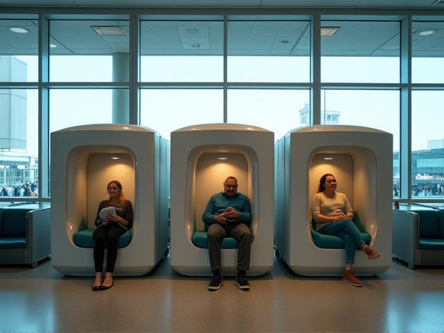 QuietNest pods located inside Chicago Airport terminal for traveler use